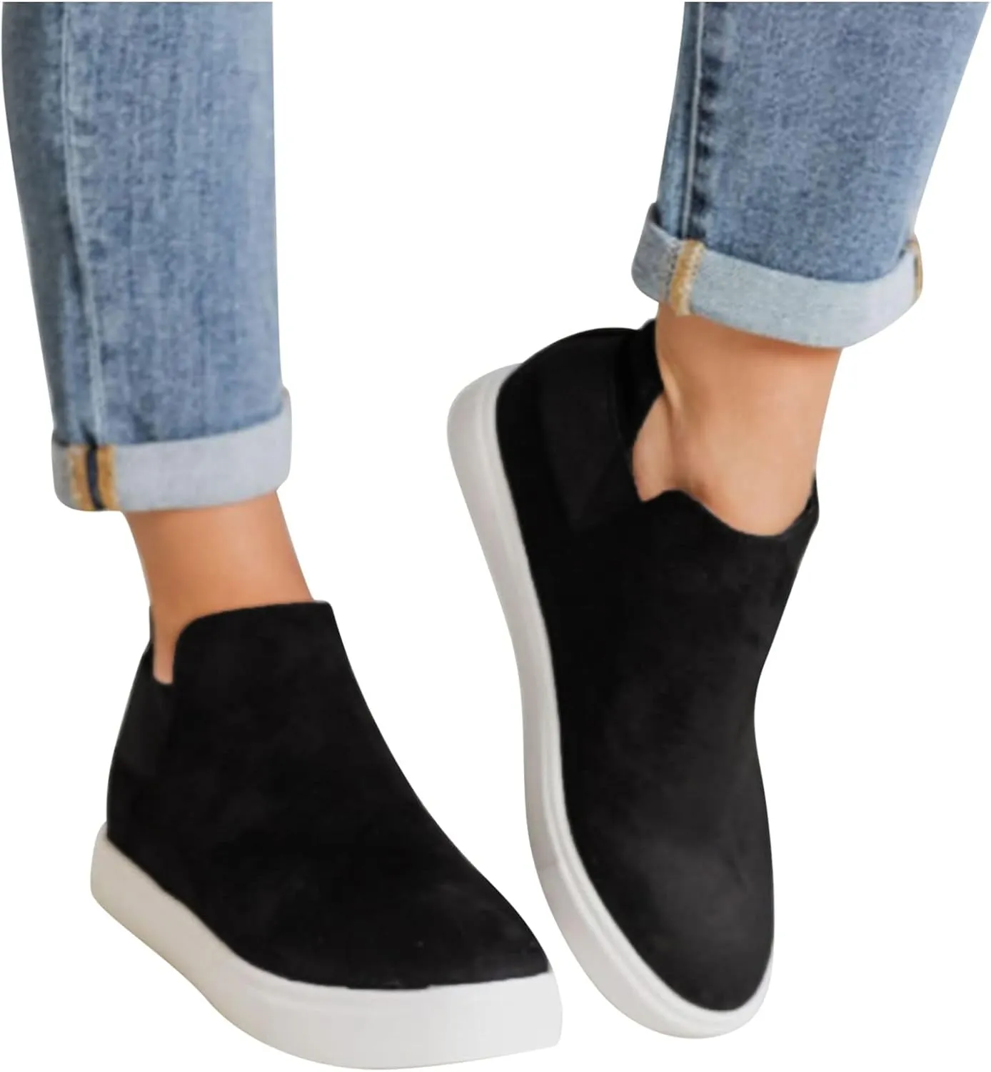 Bcshiye Women's Wedge Sneakers Hidden Heel Platform Walking Booties Hidden Wedge Sneakers Round Toe Ankle Boots