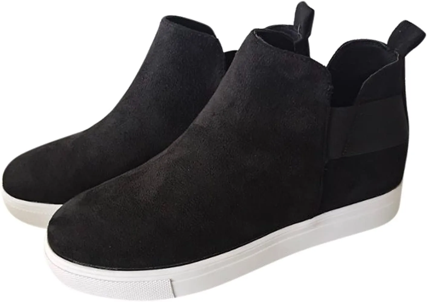 Bcshiye Women's Wedge Sneakers Hidden Heel Platform Walking Booties Hidden Wedge Sneakers Round Toe Ankle Boots