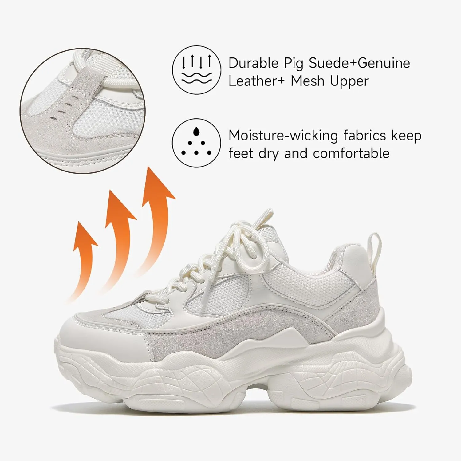 BEAU TODAY Chunky Sneakers for Women, Womens Fashion Sneakers, Lace Up Platform Comfortable Leather Casual Dad Shoes