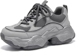 BEAU TODAY Chunky Sneakers for Women, Womens Fashion Sneakers, Lace Up Platform Comfortable Leather Casual Dad Shoes
