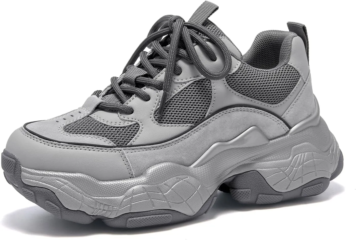 BEAU TODAY Chunky Sneakers for Women, Womens Fashion Sneakers, Lace Up Platform Comfortable Leather Casual Dad Shoes