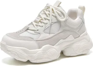 BEAU TODAY Chunky Sneakers for Women, Womens Fashion Sneakers, Lace Up Platform Comfortable Leather Casual Dad Shoes