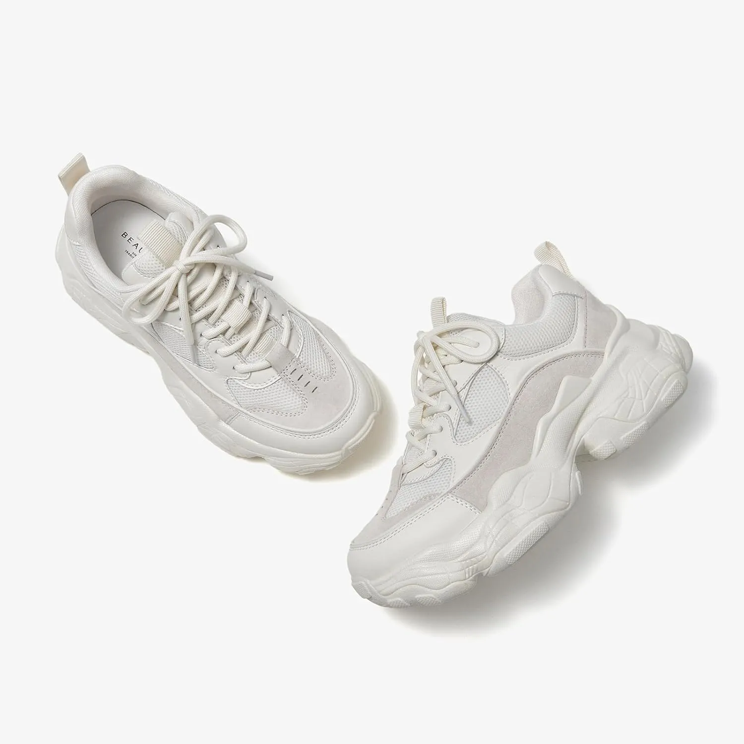 BEAU TODAY Chunky Sneakers for Women, Womens Fashion Sneakers, Lace Up Platform Comfortable Leather Casual Dad Shoes