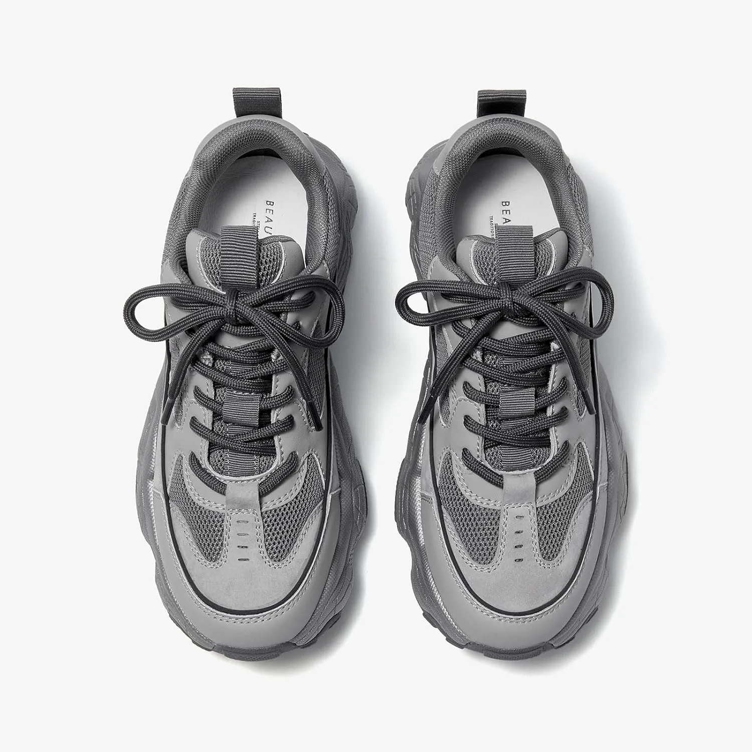 BEAU TODAY Chunky Sneakers for Women, Womens Fashion Sneakers, Lace Up Platform Comfortable Leather Casual Dad Shoes