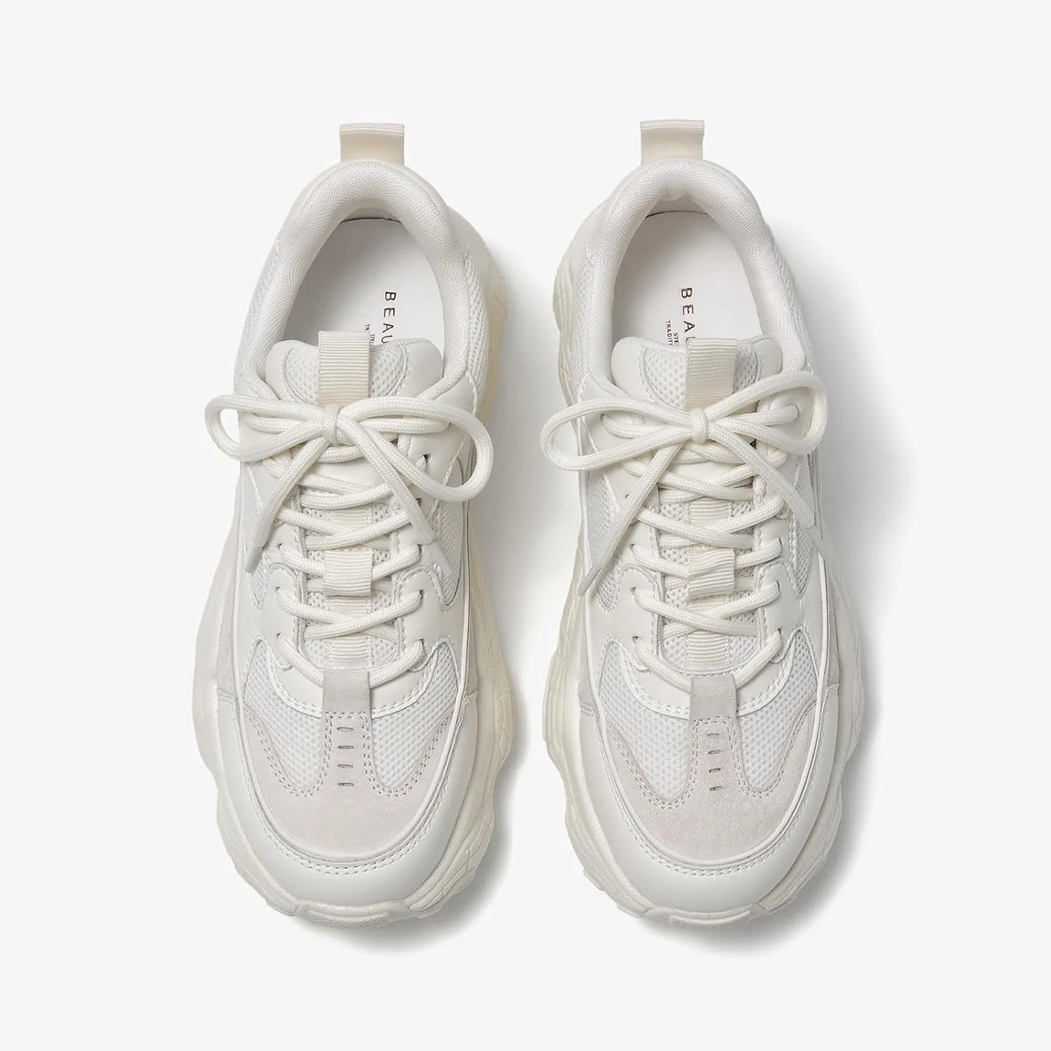 BEAU TODAY Chunky Sneakers for Women, Womens Fashion Sneakers, Lace Up Platform Comfortable Leather Casual Dad Shoes