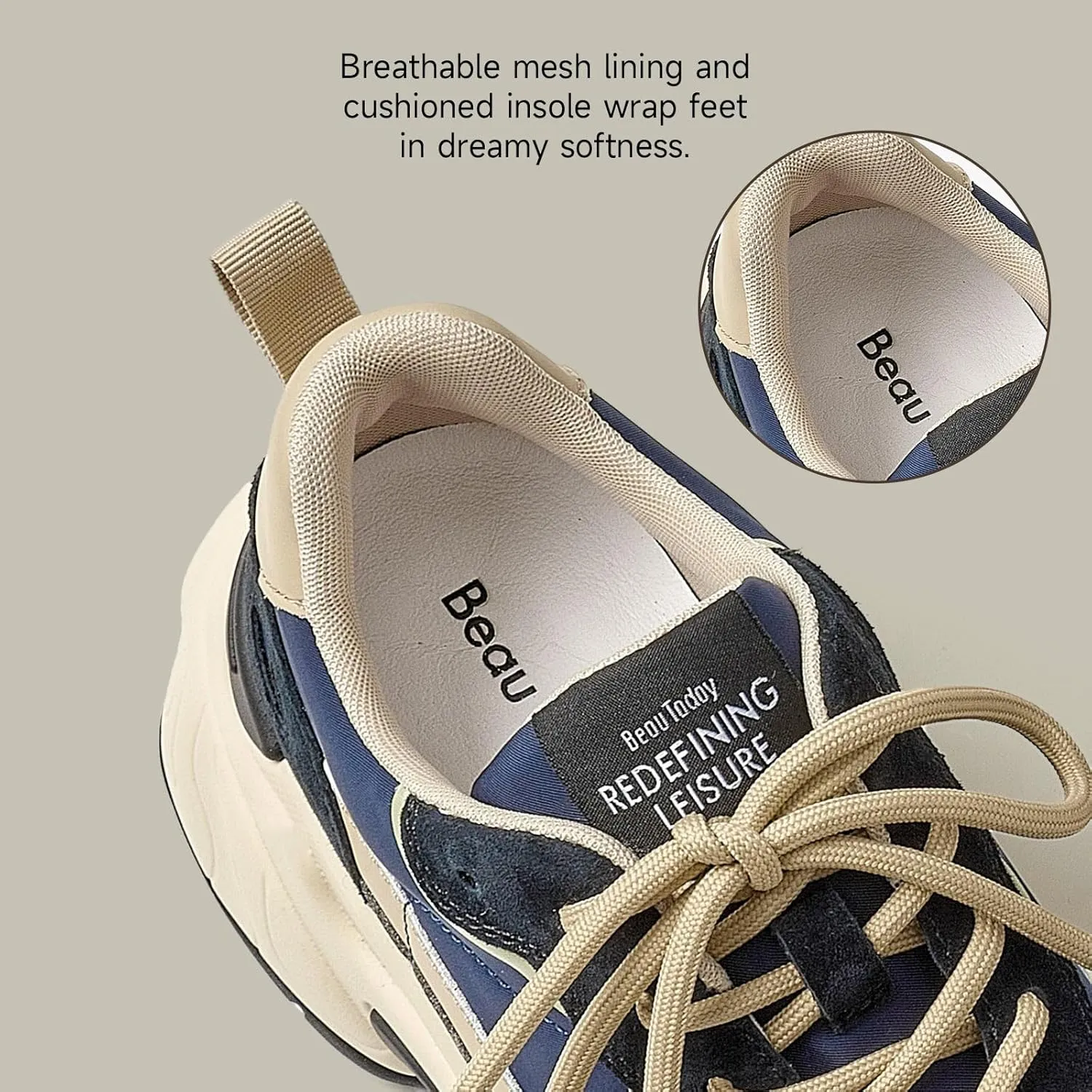 BEAU TODAY Womens Chunky Sneakers, Chunky Shoes for Women, Lace up Comfortable Fashion Dad Sneaker