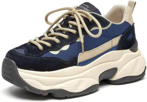 BEAU TODAY Womens Chunky Sneakers, Chunky Shoes for Women, Lace up Comfortable Fashion Dad Sneaker