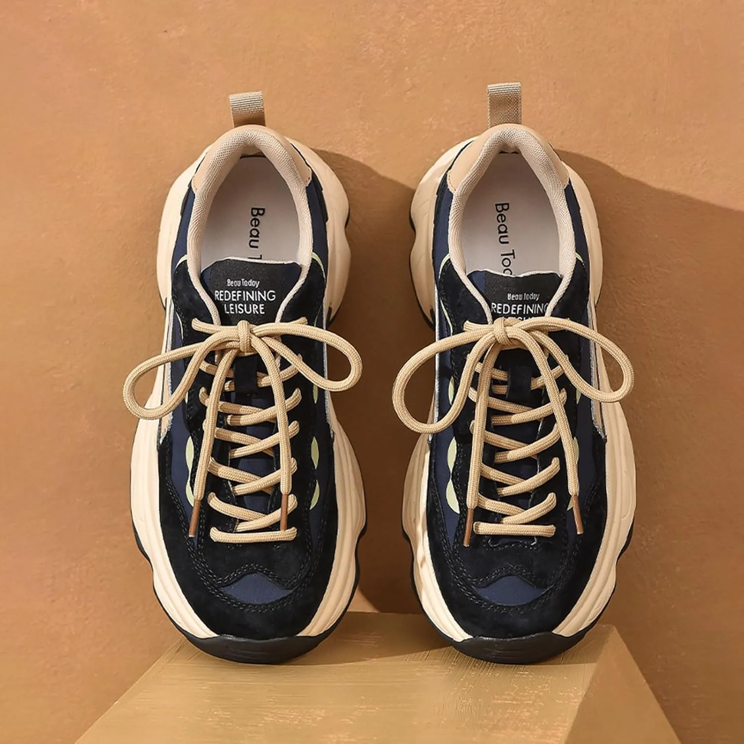BEAU TODAY Womens Chunky Sneakers, Chunky Shoes for Women, Lace up Comfortable Fashion Dad Sneaker