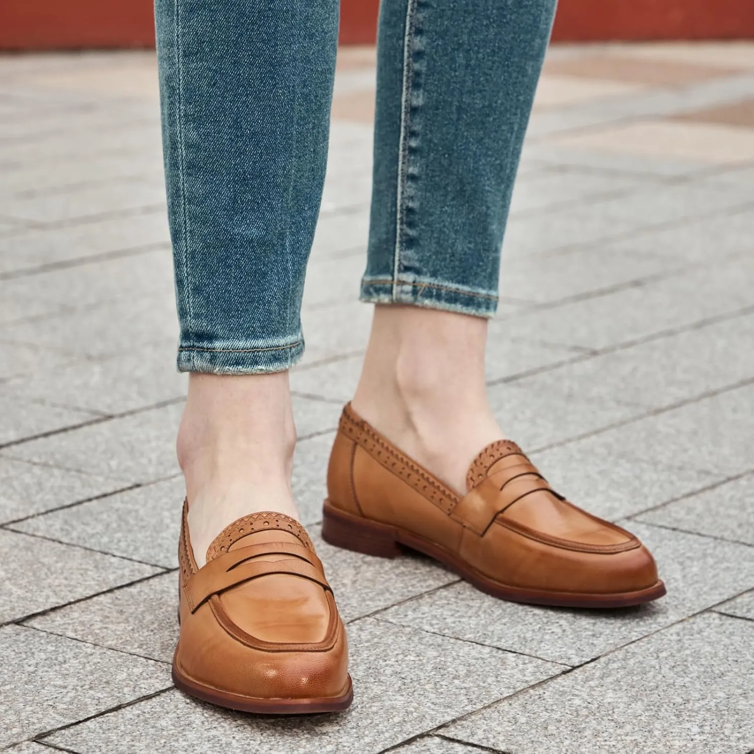 BEAU TODAY Womens Loafers, Leather Penny Loafers for Women, Comfortable Slip-on Loafers for Women Flats Shoes, Business Casual Office Work Dressy Shoes