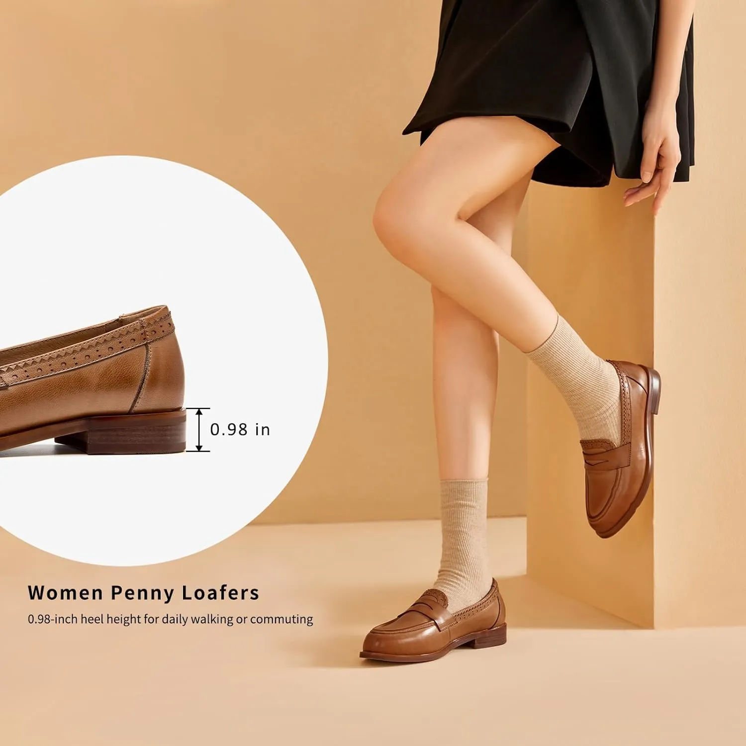 BEAU TODAY Womens Loafers, Leather Penny Loafers for Women, Comfortable Slip-on Loafers for Women Flats Shoes, Business Casual Office Work Dressy Shoes