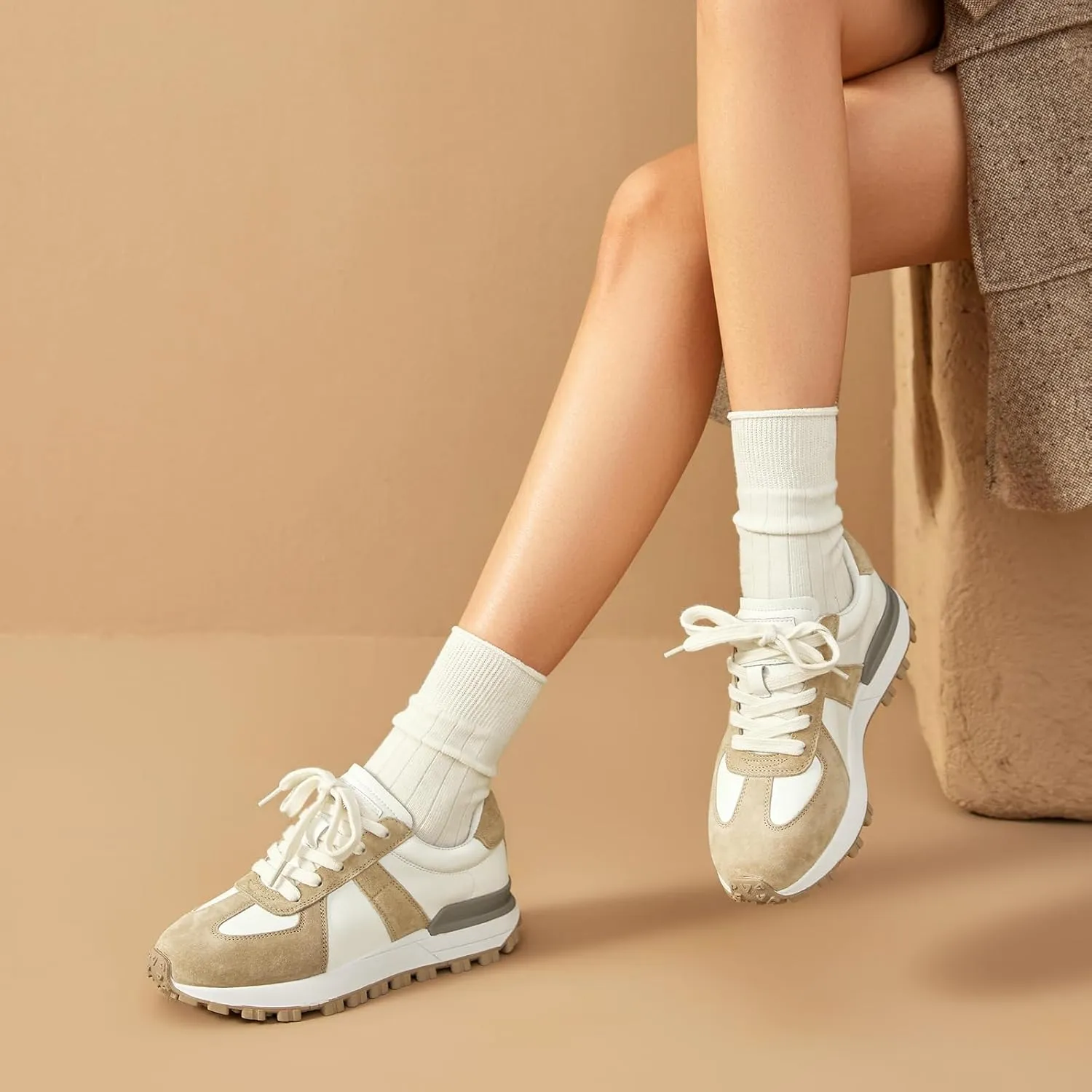 BEAU TODAY Womens Platform Sneakers, Fashion Chunky Platform Sneakers for Women, Retro Casual Walking Tennis Shoes
