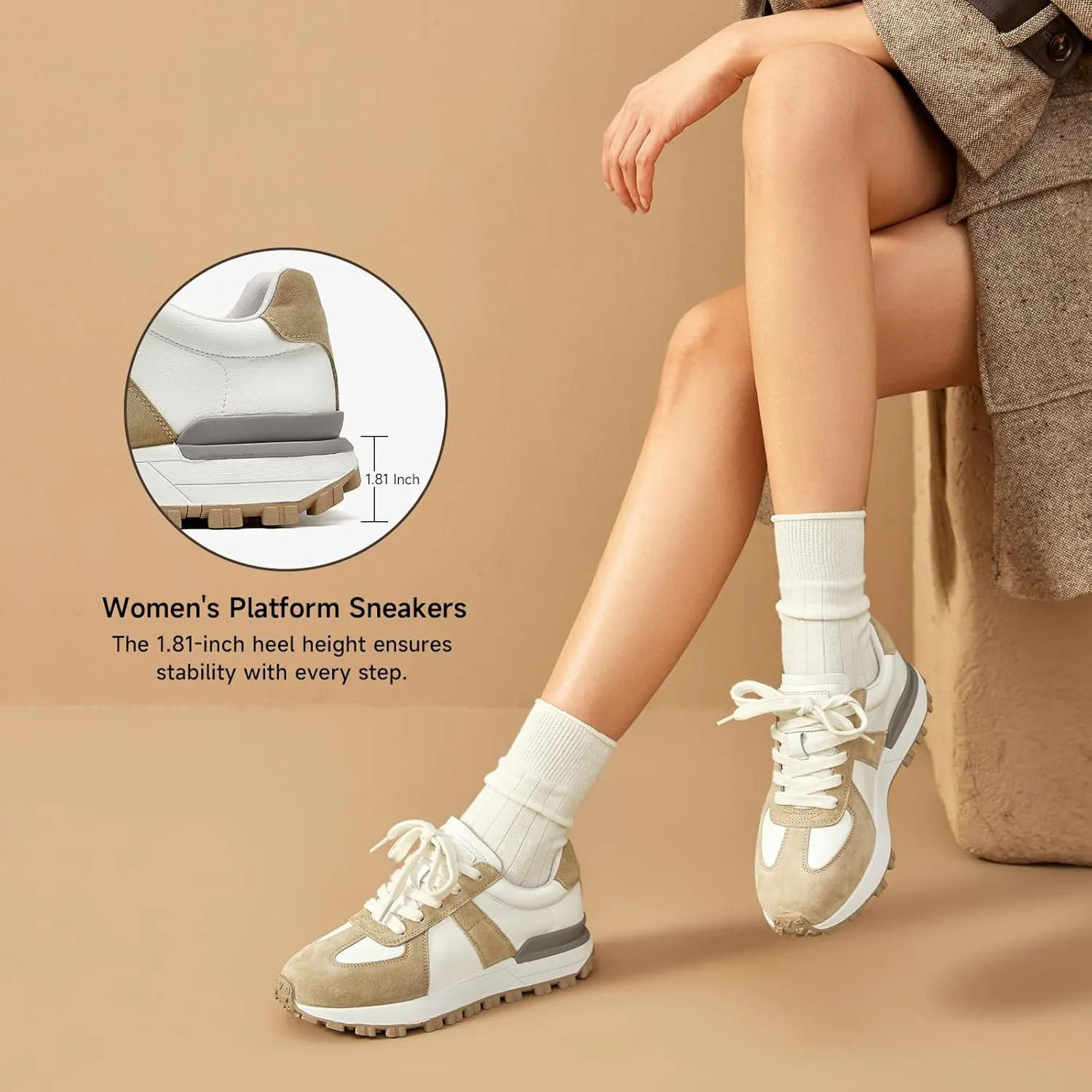 BEAU TODAY Womens Platform Sneakers, Fashion Chunky Platform Sneakers for Women, Retro Casual Walking Tennis Shoes