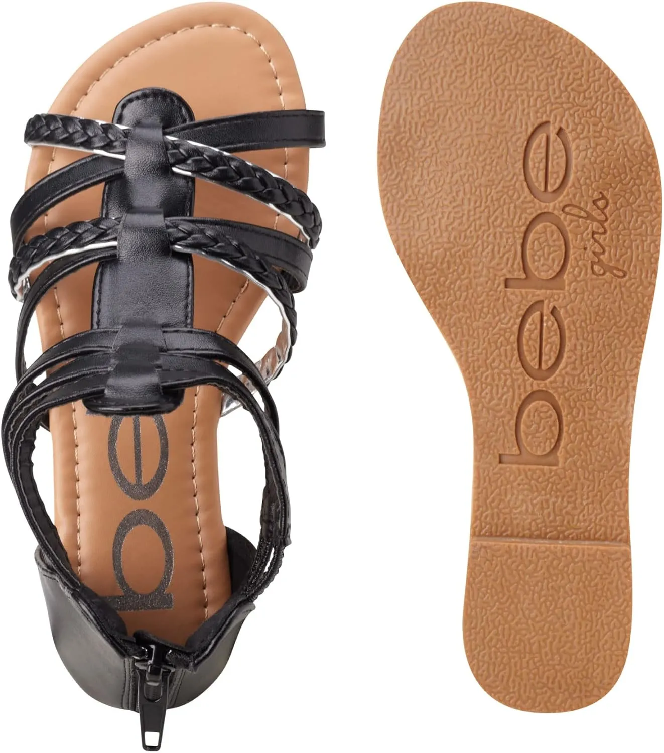 bebe Girls Sandals - Cute Open Toe Braided Strappy Gladiator Summer Sandals, Flower Girl Dress Shoes for Easter Beach Party