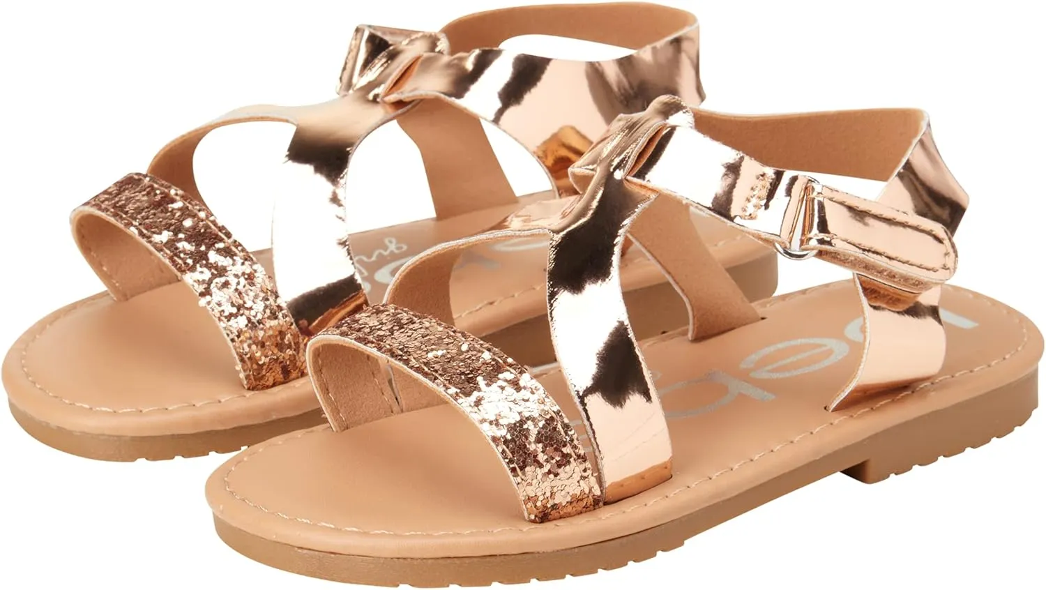 bebe Girls' Sandals - Glitter Multi Strap Open Toe Flat Dress Sandals, Easter Summer Shoes for Toddler Girls