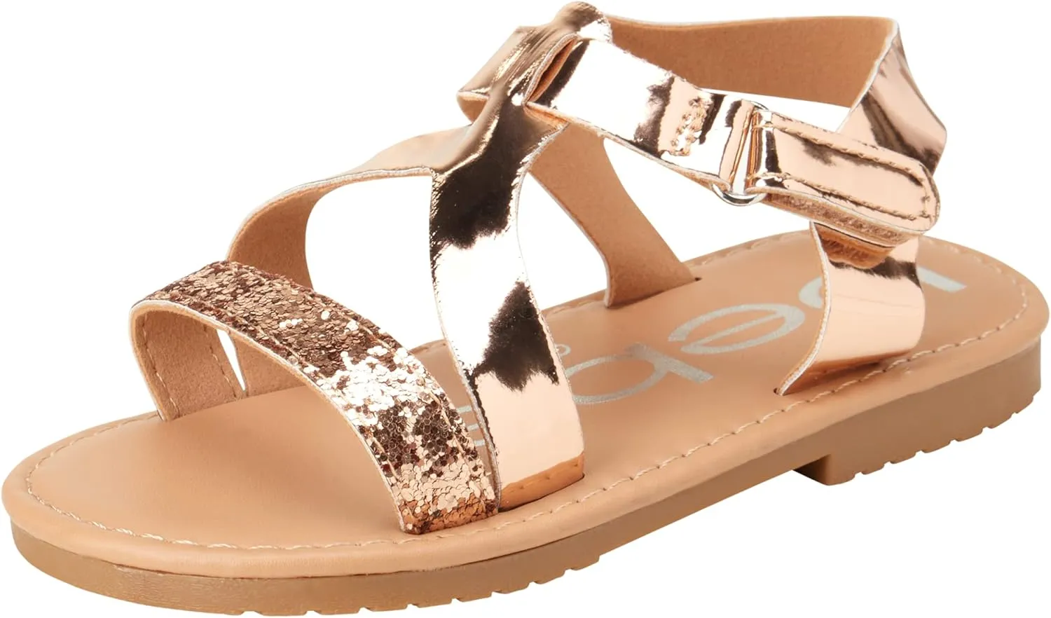 bebe Girls' Sandals - Glitter Multi Strap Open Toe Flat Dress Sandals, Easter Summer Shoes for Toddler Girls