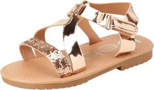 bebe Girls' Sandals - Glitter Multi Strap Open Toe Flat Dress Sandals, Easter Summer Shoes for Toddler Girls