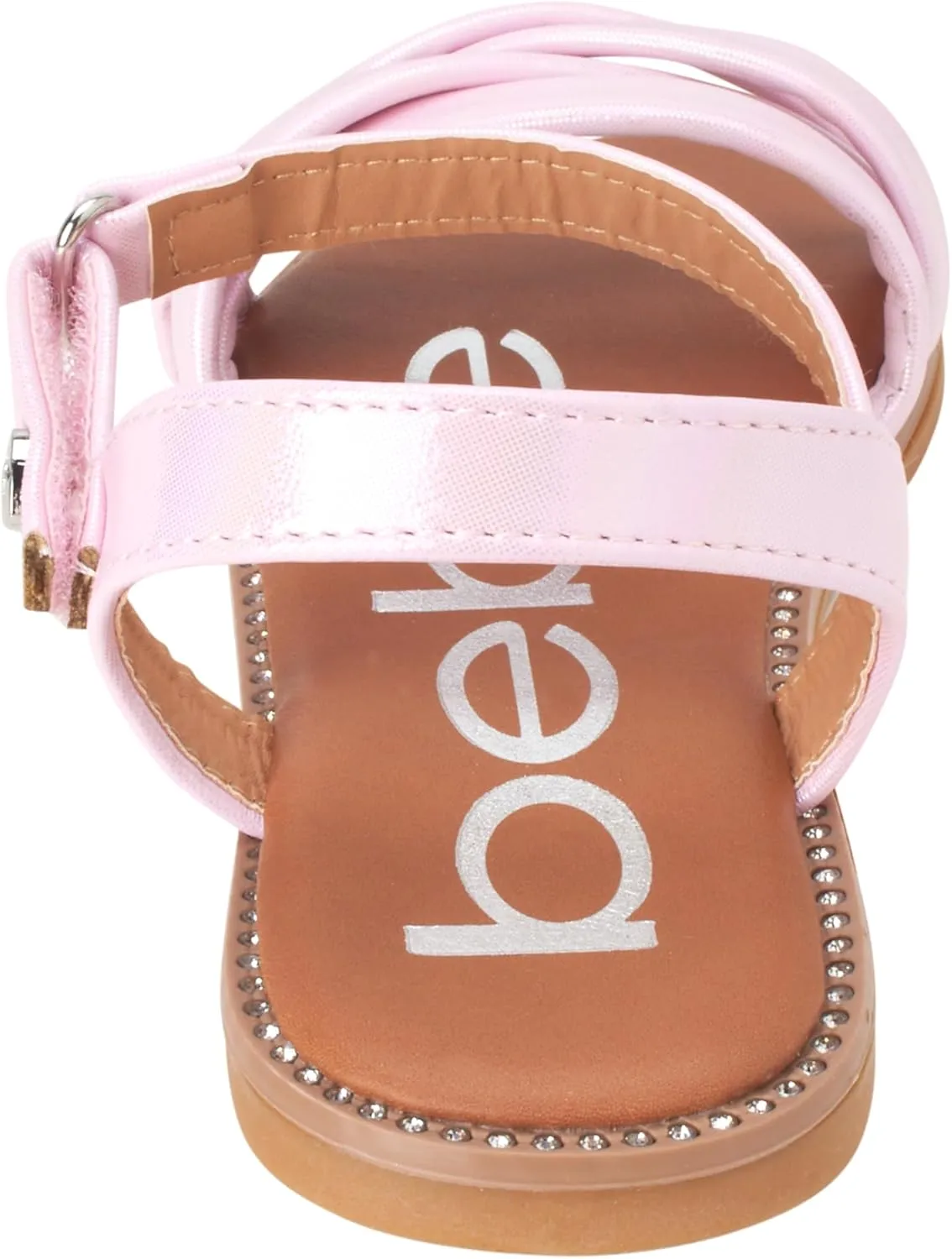 bebe Girls' Sandals - Two Strap Open Toe Flat Dress Sandals with Heart Accent, Easter Summer Shoes for Little and Big Girls