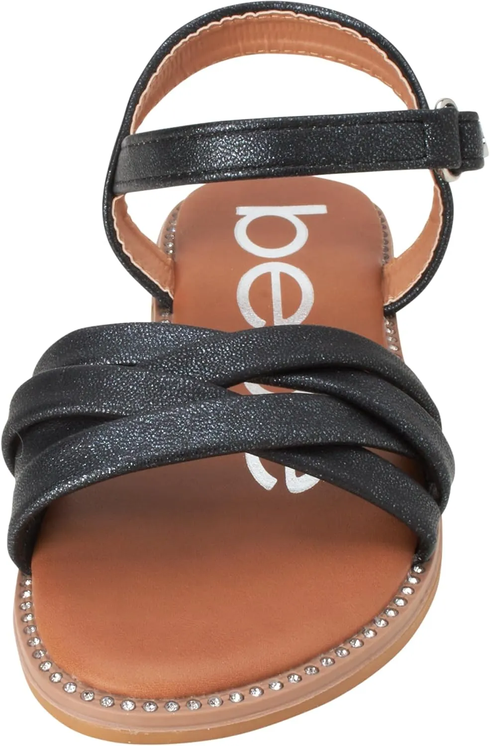 bebe Girls' Sandals - Two Strap Open Toe Flat Dress Sandals with Heart Accent, Easter Summer Shoes for Little and Big Girls
