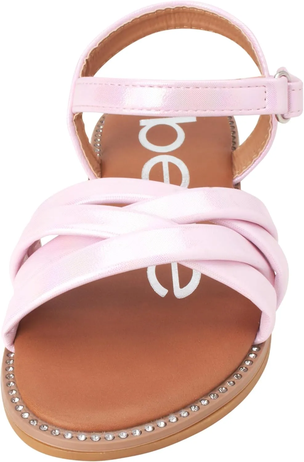bebe Girls' Sandals - Two Strap Open Toe Flat Dress Sandals with Heart Accent, Easter Summer Shoes for Little and Big Girls