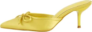 Betastella Womens Satin Bow Mule Heels Closed Pointed Toe Slip On Slingback Pumps Stiletto Heels Slide Sandals for Party