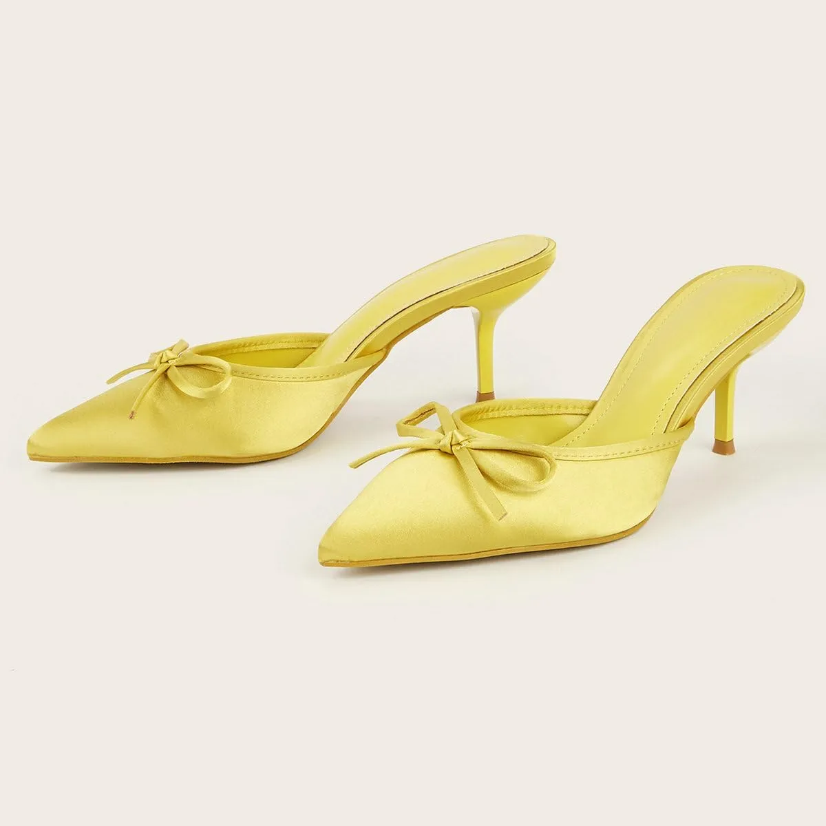 Betastella Womens Satin Bow Mule Heels Closed Pointed Toe Slip On Slingback Pumps Stiletto Heels Slide Sandals for Party