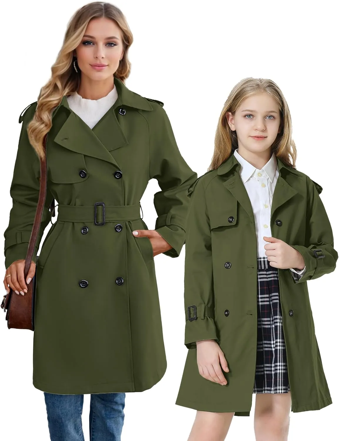 Betusline Girls & Women's Trench Coat Double Breasted Classic Lapel Outerwear, 3 Years - Women 2XL
