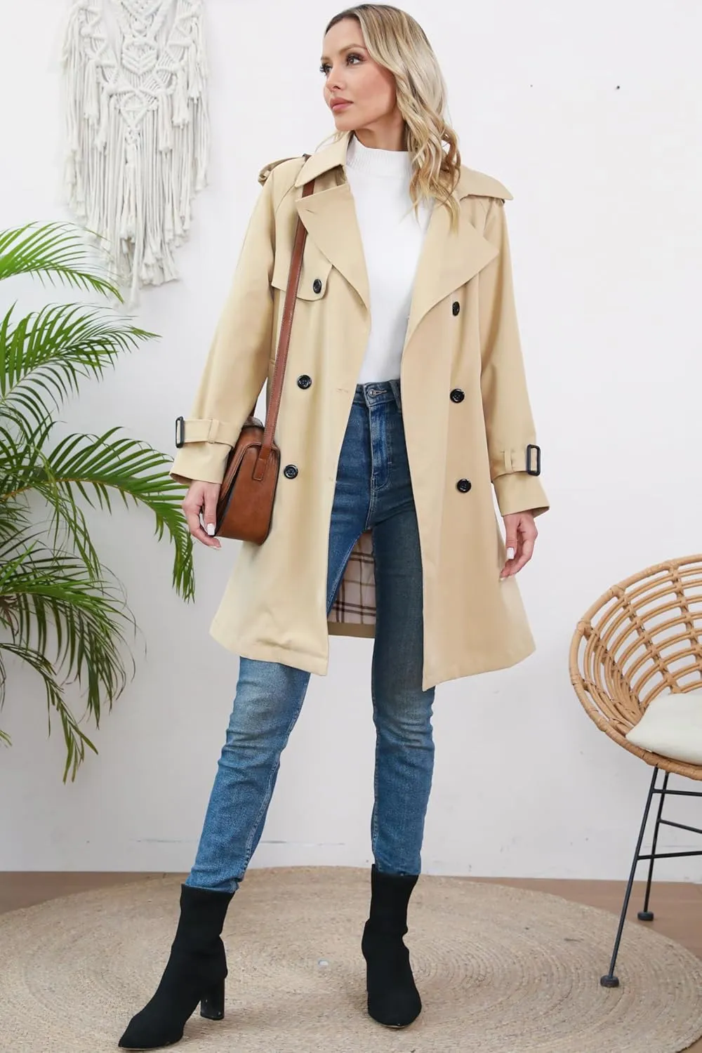 Betusline Girls & Women's Trench Coat Double Breasted Classic Lapel Outerwear, 3 Years - Women 2XL