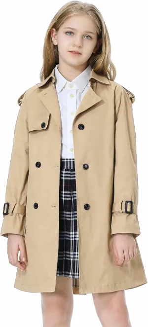 Betusline Girls & Women's Trench Coat Double Breasted Classic Lapel Outerwear, 3 Years - Women 2XL