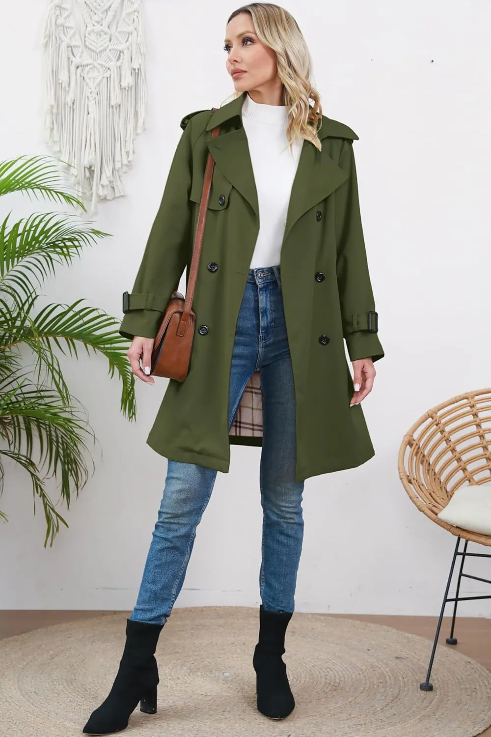 Betusline Girls & Women's Trench Coat Double Breasted Classic Lapel Outerwear, 3 Years - Women 2XL