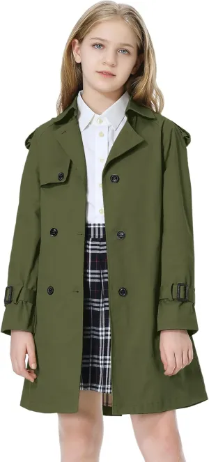 Betusline Girls & Women's Trench Coat Double Breasted Classic Lapel Outerwear, 3 Years - Women 2XL