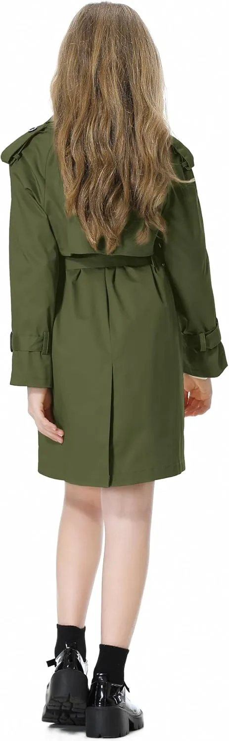 Betusline Girls & Women's Trench Coat Double Breasted Classic Lapel Outerwear, 3 Years - Women 2XL