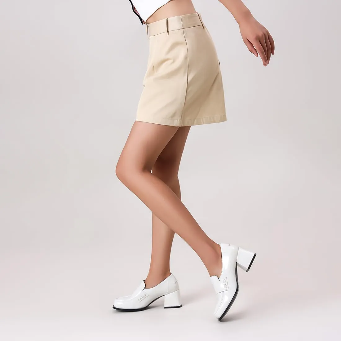 Black Loafers Trendy Square Toe Casual Slip-on Block Heel Comfortable Dress Office Shoes