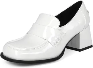 Black Loafers Trendy Square Toe Casual Slip-on Block Heel Comfortable Dress Office Shoes