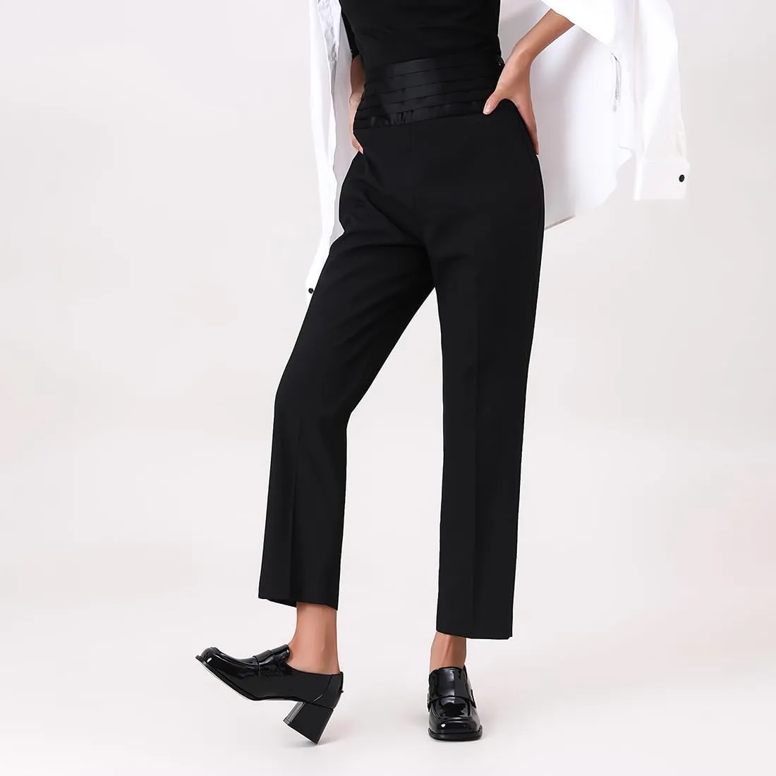 Black Loafers Trendy Square Toe Casual Slip-on Block Heel Comfortable Dress Office Shoes