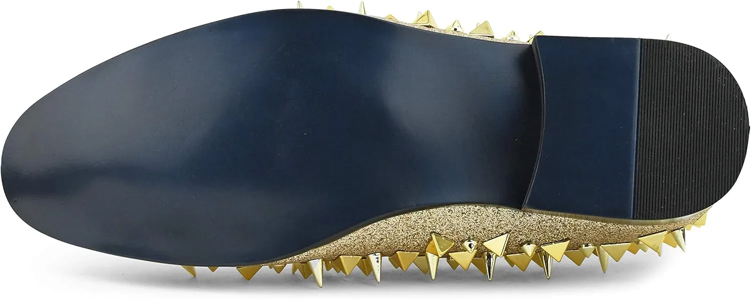 Bolano x Amali Mesa - Men's Designer Shoes, Comfortable Men's Slippers - Fashion Shoes - Shiny and Metallic Smoking Slippers with Matching Spikes