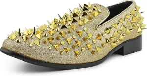 Bolano x Amali Mesa - Men's Designer Shoes, Comfortable Men's Slippers - Fashion Shoes - Shiny and Metallic Smoking Slippers with Matching Spikes