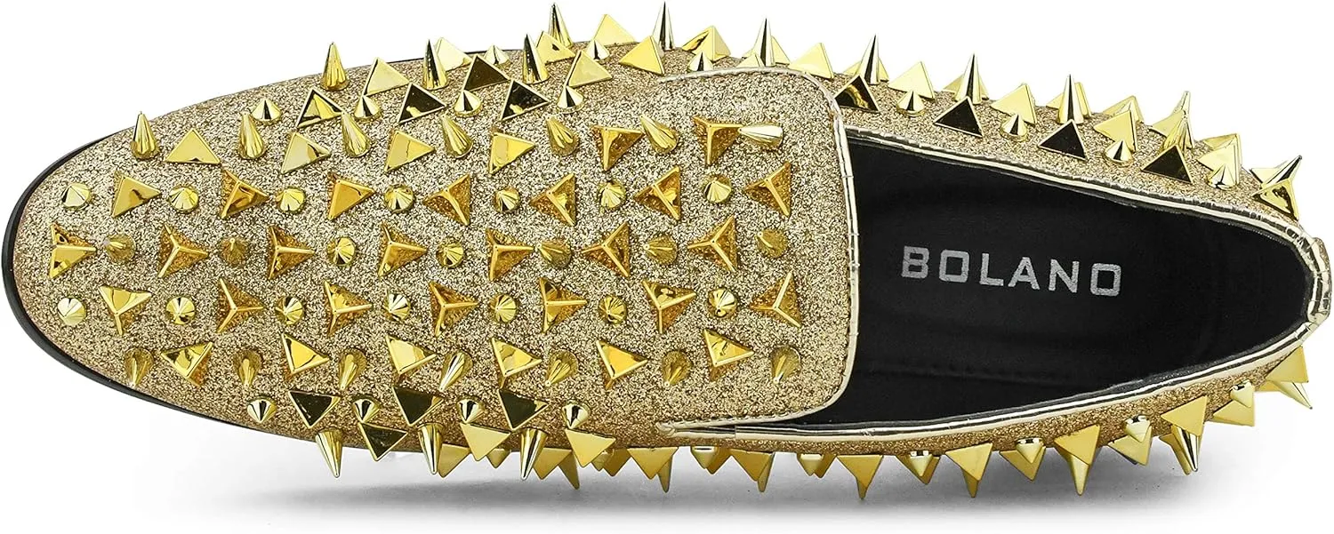 Bolano x Amali Mesa - Men's Designer Shoes, Comfortable Men's Slippers - Fashion Shoes - Shiny and Metallic Smoking Slippers with Matching Spikes