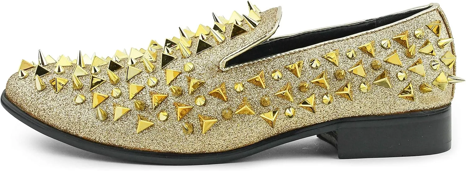 Bolano x Amali Mesa - Men's Designer Shoes, Comfortable Men's Slippers - Fashion Shoes - Shiny and Metallic Smoking Slippers with Matching Spikes
