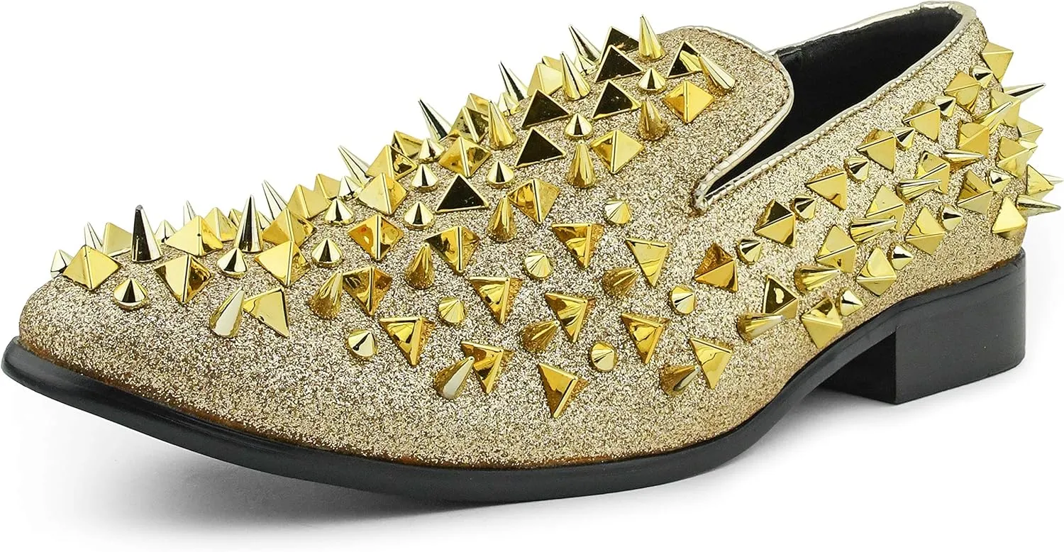 Bolano x Amali Mesa - Men's Designer Shoes, Comfortable Men's Slippers - Fashion Shoes - Shiny and Metallic Smoking Slippers with Matching Spikes