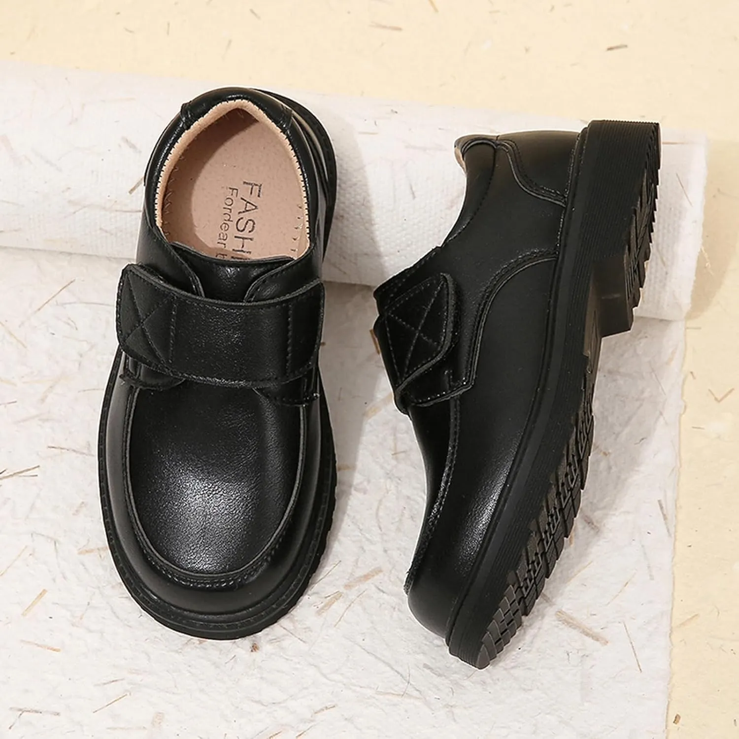 Boy School Shoes Kids Oxford School Uniform Loafer Girls Church Dress Shoes Black Hook and Loop Comfort Boys Tainers