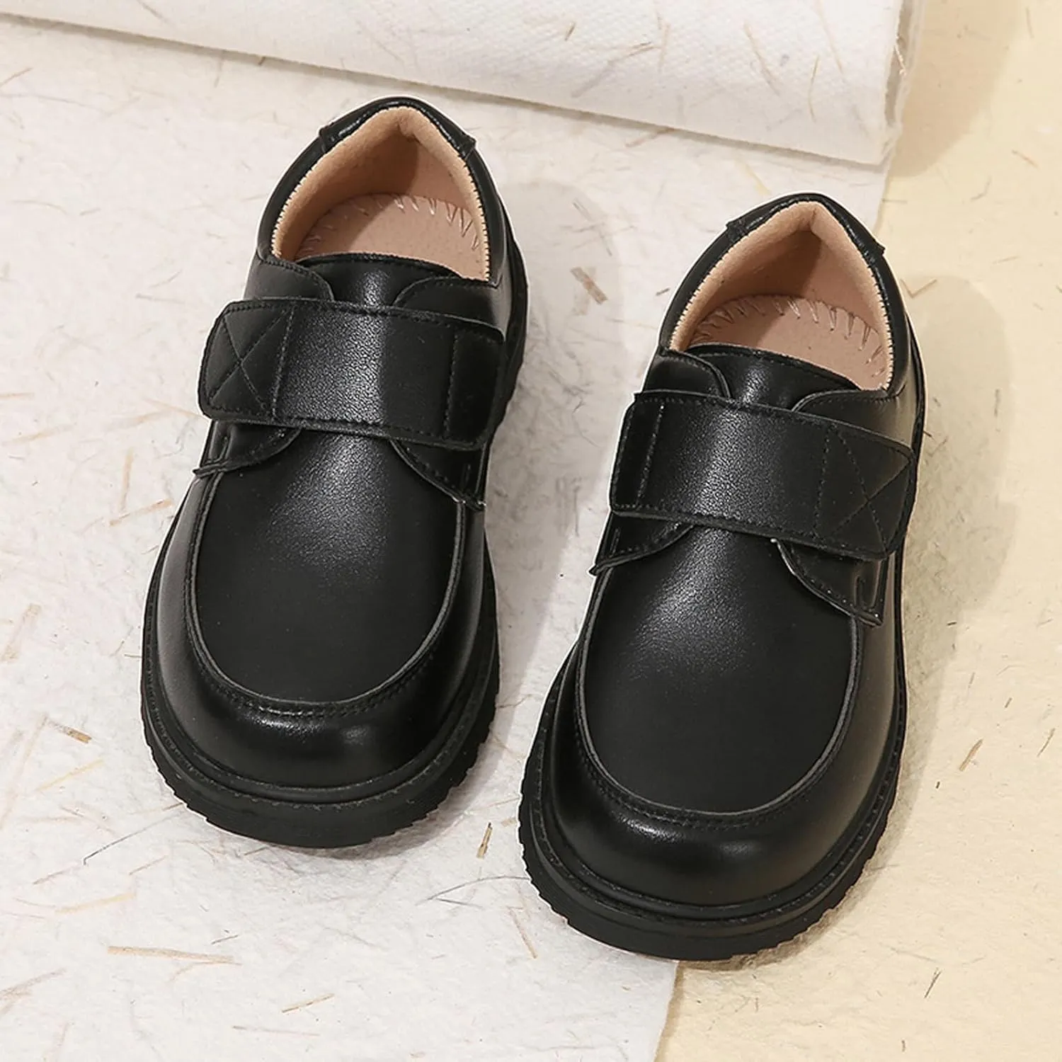 Boy School Shoes Kids Oxford School Uniform Loafer Girls Church Dress Shoes Black Hook and Loop Comfort Boys Tainers