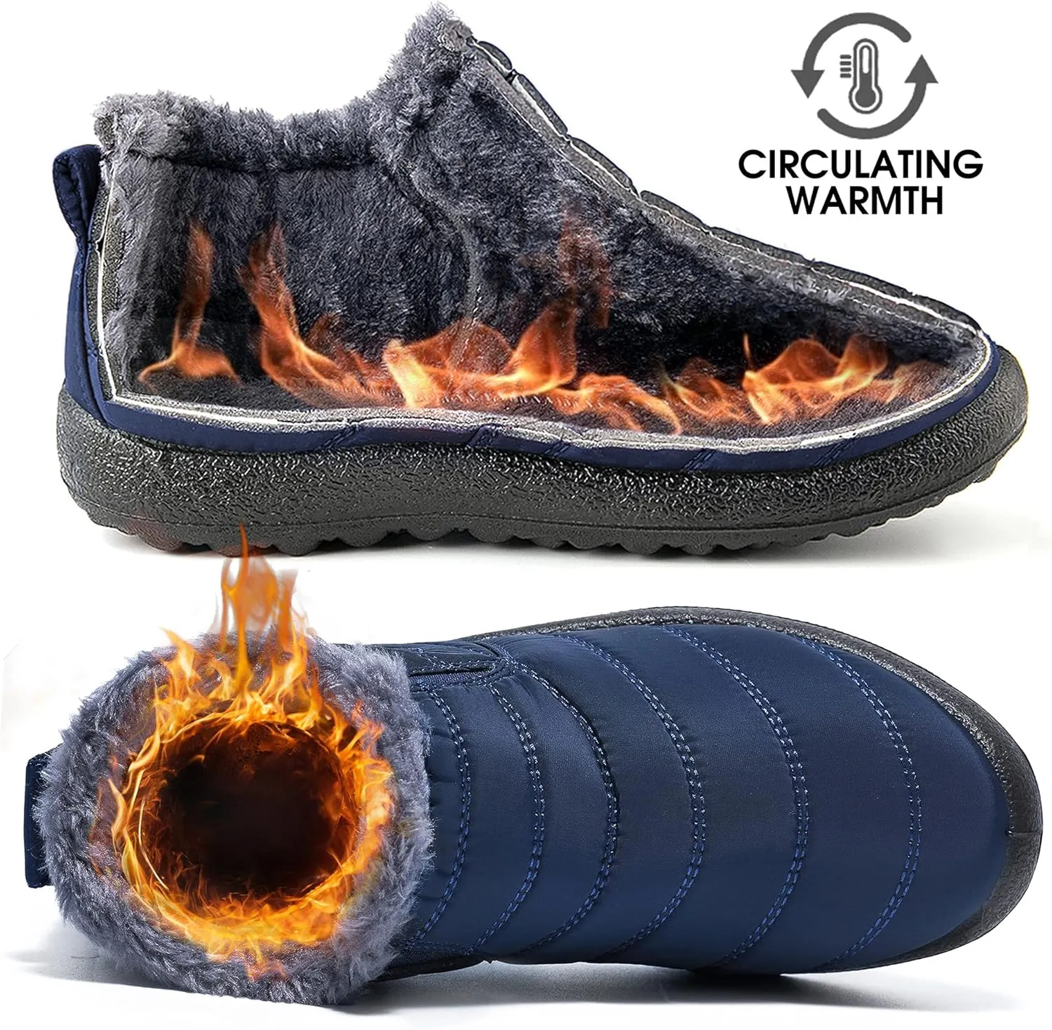 Boys Girls Winter Snow Boots: Warm Fur Lined Toddler Boots Non Slip Waterproof Ankle Booties Convenient Elastic Band Outdoor Little Kids Walking Shoes