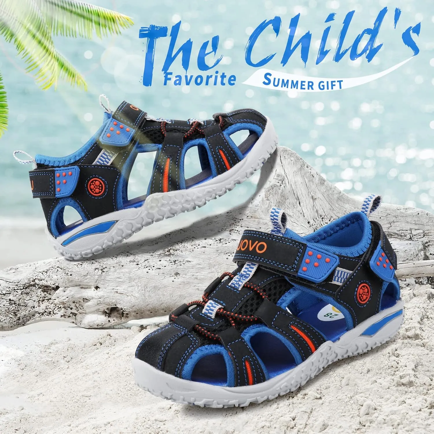 Boys Sport Sandals Summer Closed Toe Hook Loop Outdoor Athletic Walking Shoes (Toddler/Little Kid/Big Kid)