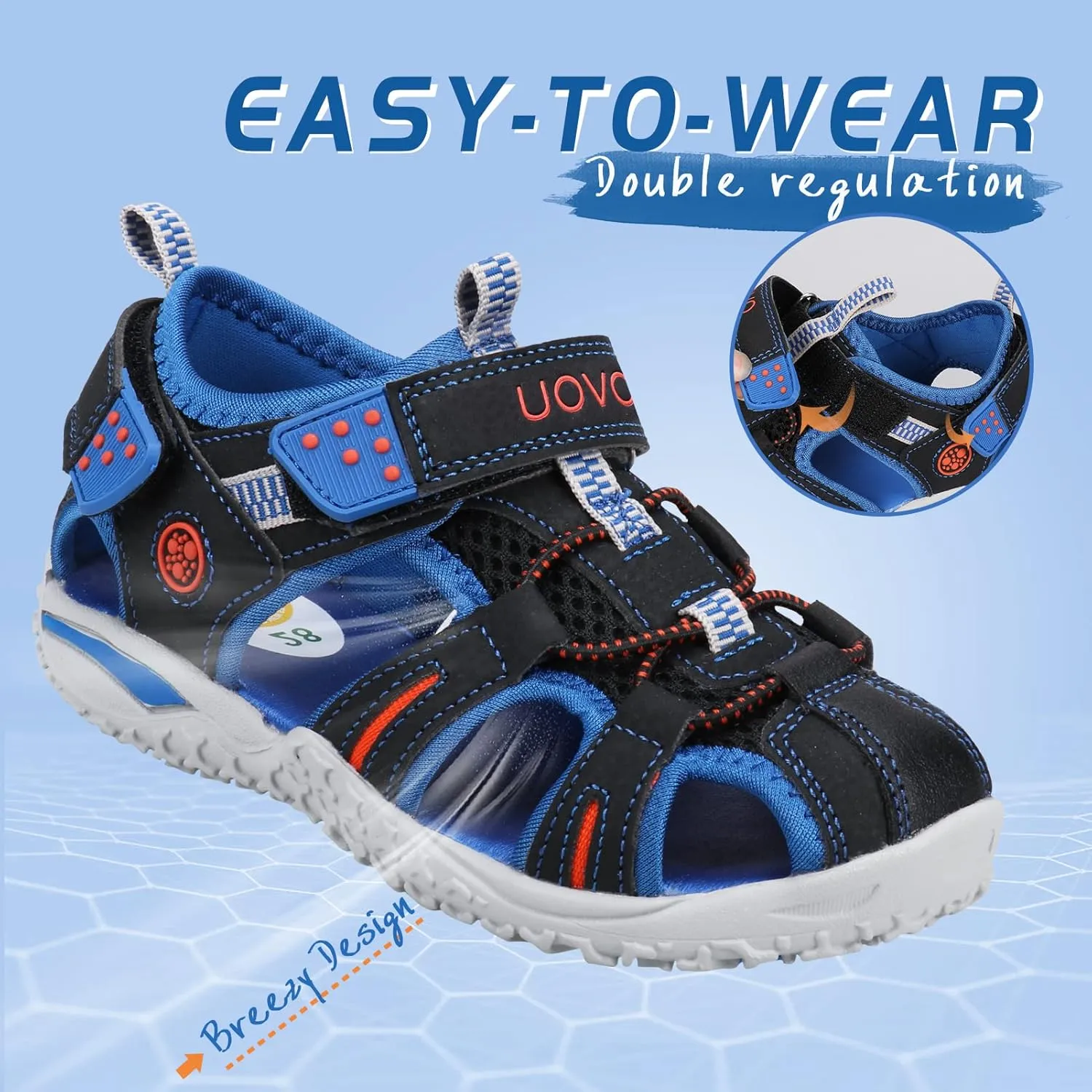Boys Sport Sandals Summer Closed Toe Hook Loop Outdoor Athletic Walking Shoes (Toddler/Little Kid/Big Kid)