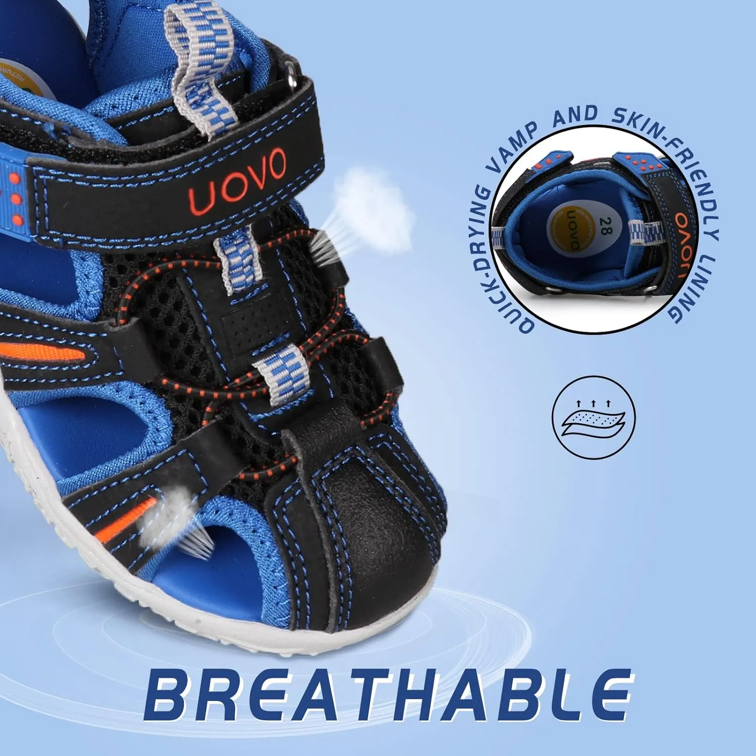 Boys Sport Sandals Summer Closed Toe Hook Loop Outdoor Athletic Walking Shoes (Toddler/Little Kid/Big Kid)