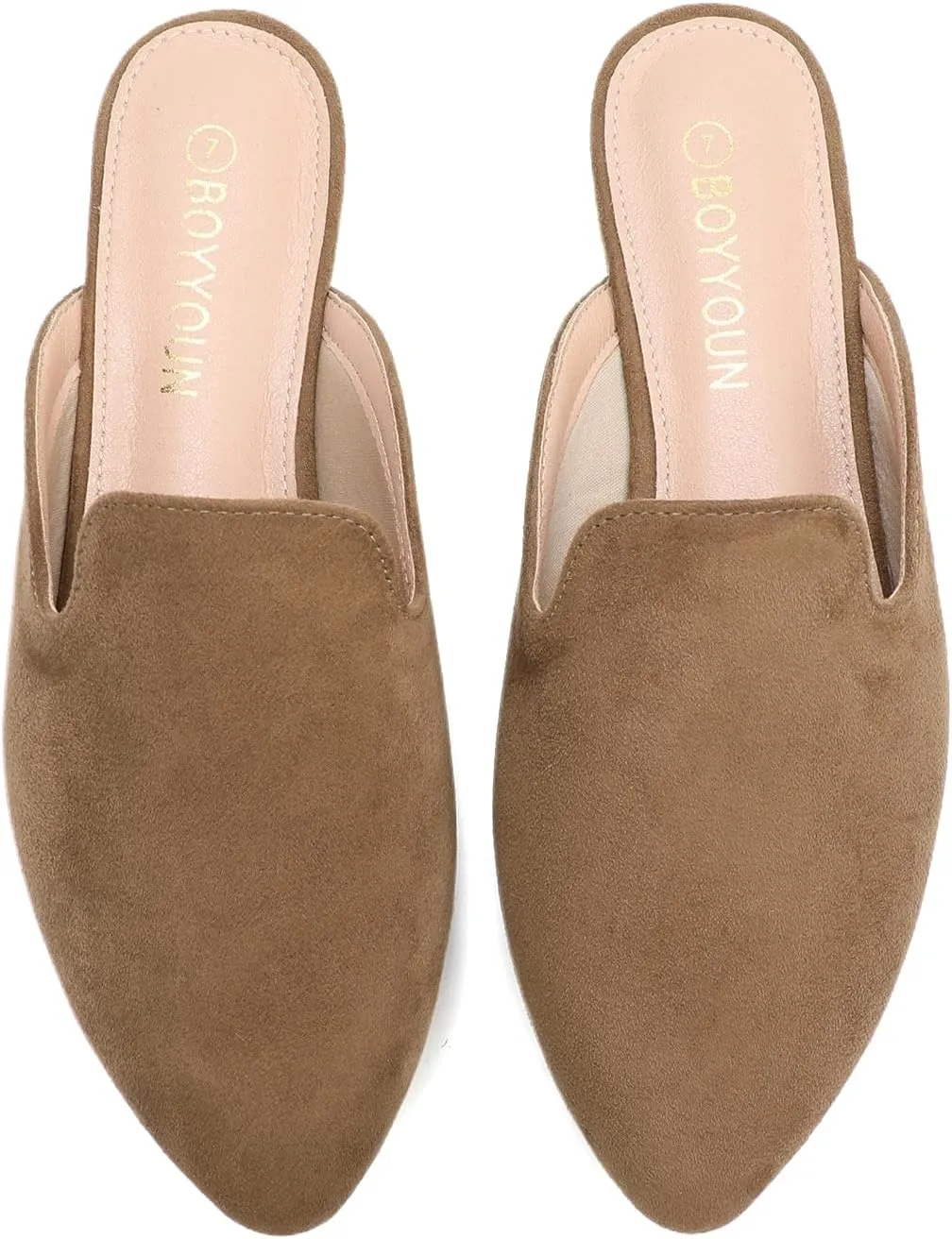 BOYYOUN Mules for Women Comfortable Slip On Backless Flats Pointed Toe Loafers for Work and Casual Wear Low Heel Closed Shoes Womens Mule