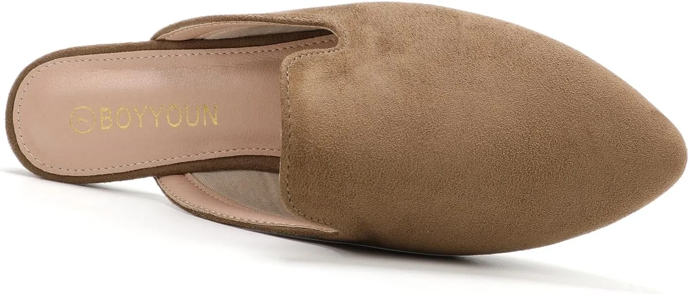 BOYYOUN Mules for Women Comfortable Slip On Backless Flats Pointed Toe Loafers for Work and Casual Wear Low Heel Closed Shoes Womens Mule