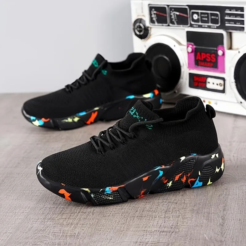 Breathable Knit Casual Athletic Sneakers for Men - Lightweight, All-Season, Lace-Up Running Shoes with EVA Sole