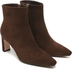 Brown Suede Ankle Boots for Women Pointed Toe Chunky High Heeled Booties Fall Dressy Short Boots with Zipper