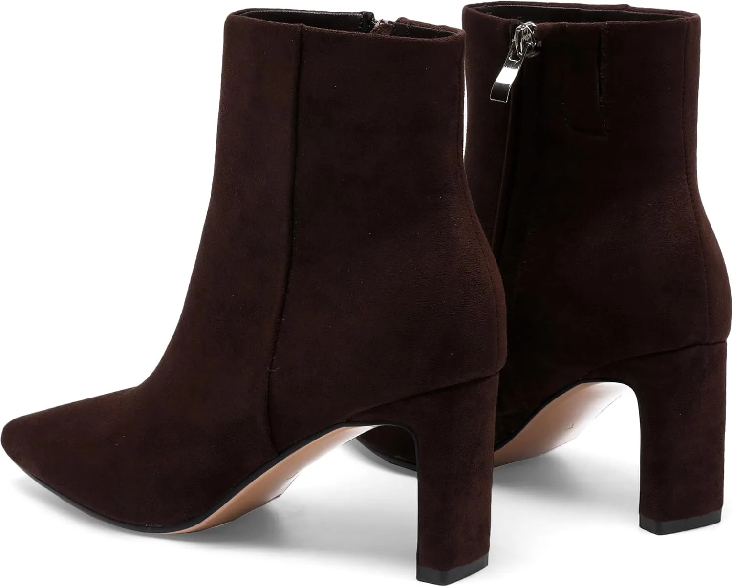 Brown Suede Ankle Boots for Women Pointed Toe Chunky High Heeled Booties Fall Dressy Short Boots with Zipper